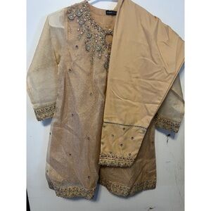 Party embroidered yellow girl Eid festival dress size 9-10